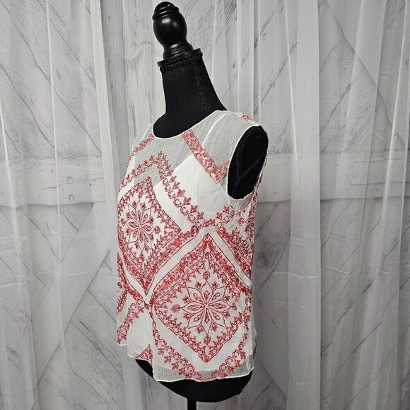 NWT Cynthia Vincent Twelfth Street White Red Floral Embroidered Boho Tank Top S - Picture 7 of 14